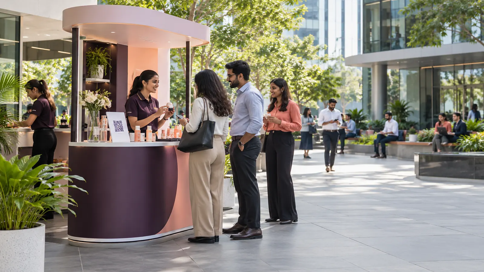 Brand activation stall engaging shoppers
