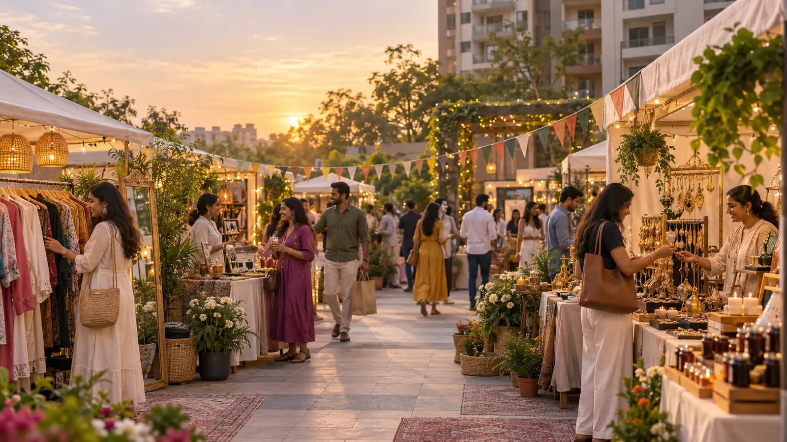 Shoppers browsing stalls at an MN Events flea market in Hyderabad