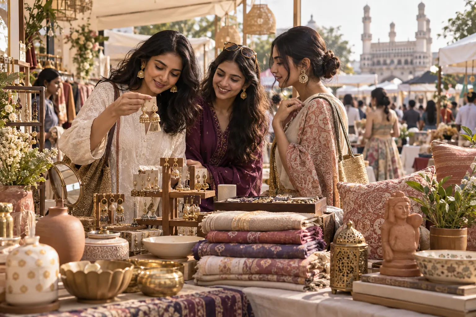 Shoppers exploring handcrafted products at a curated lifestyle showcase
