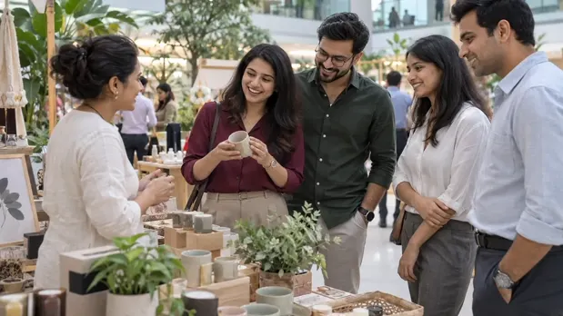Corporate teams visiting an on-campus market
