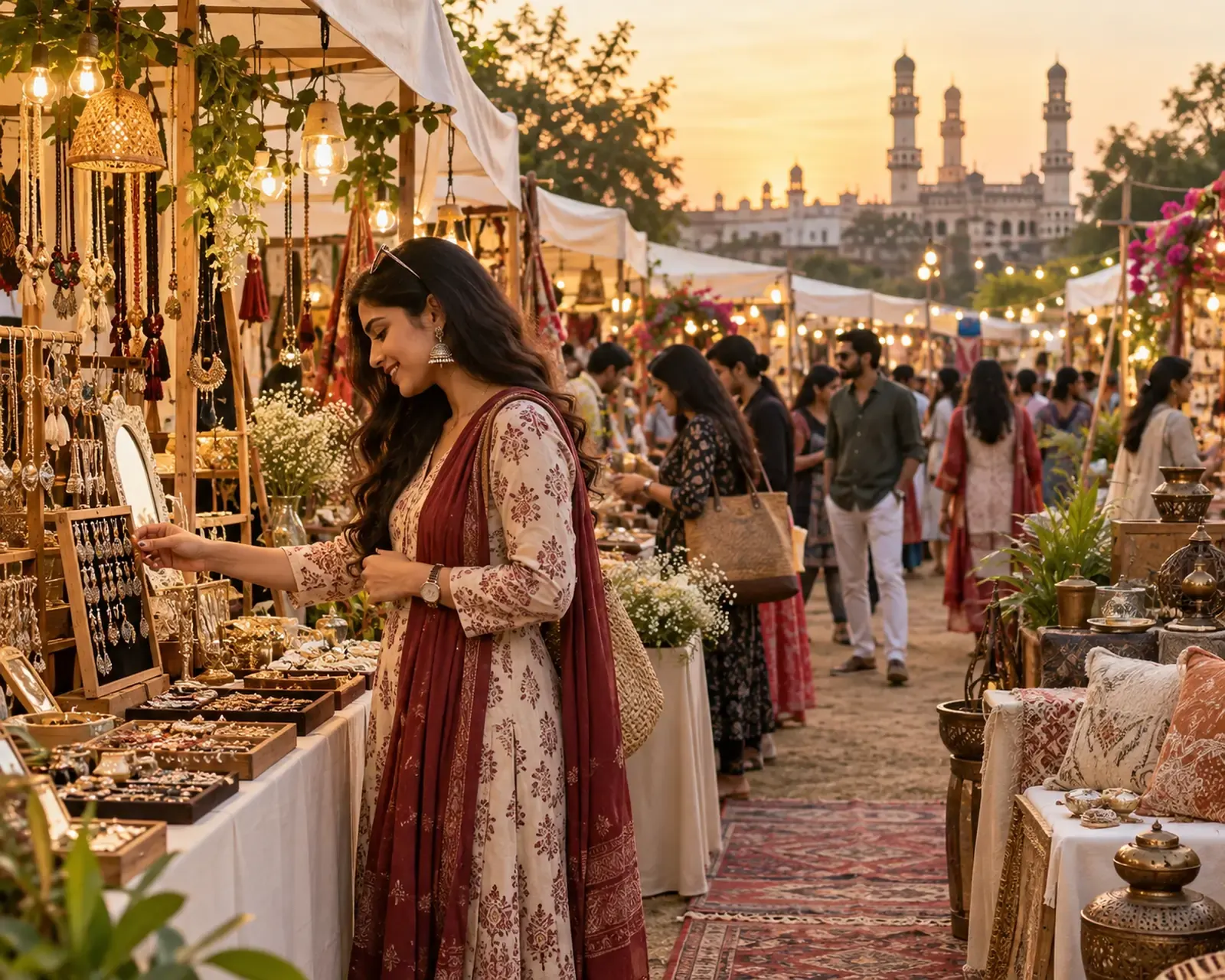 A lively open-air flea market in Hyderabad