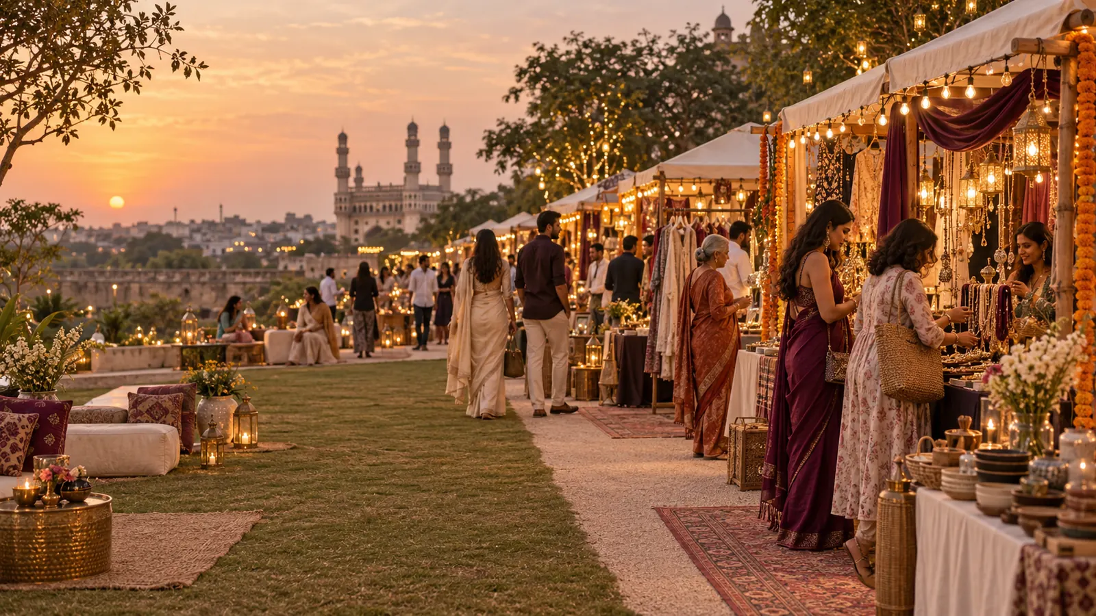 Guests browsing curated brand stalls at a Nexora edition in Hyderabad